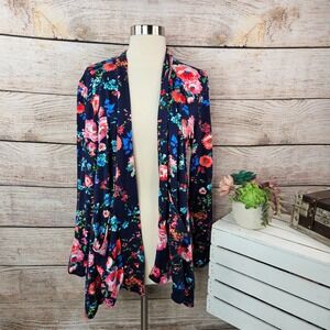 Kiyonna Floral Print Open Front Cardigan with Pockets Lightweight Size 0‎
